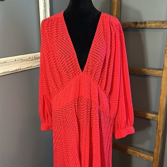 ASOS DESIGN Curve pleated batwing midi dress chevron texture Magenta sz 24 NWT - Picture 4 of 16